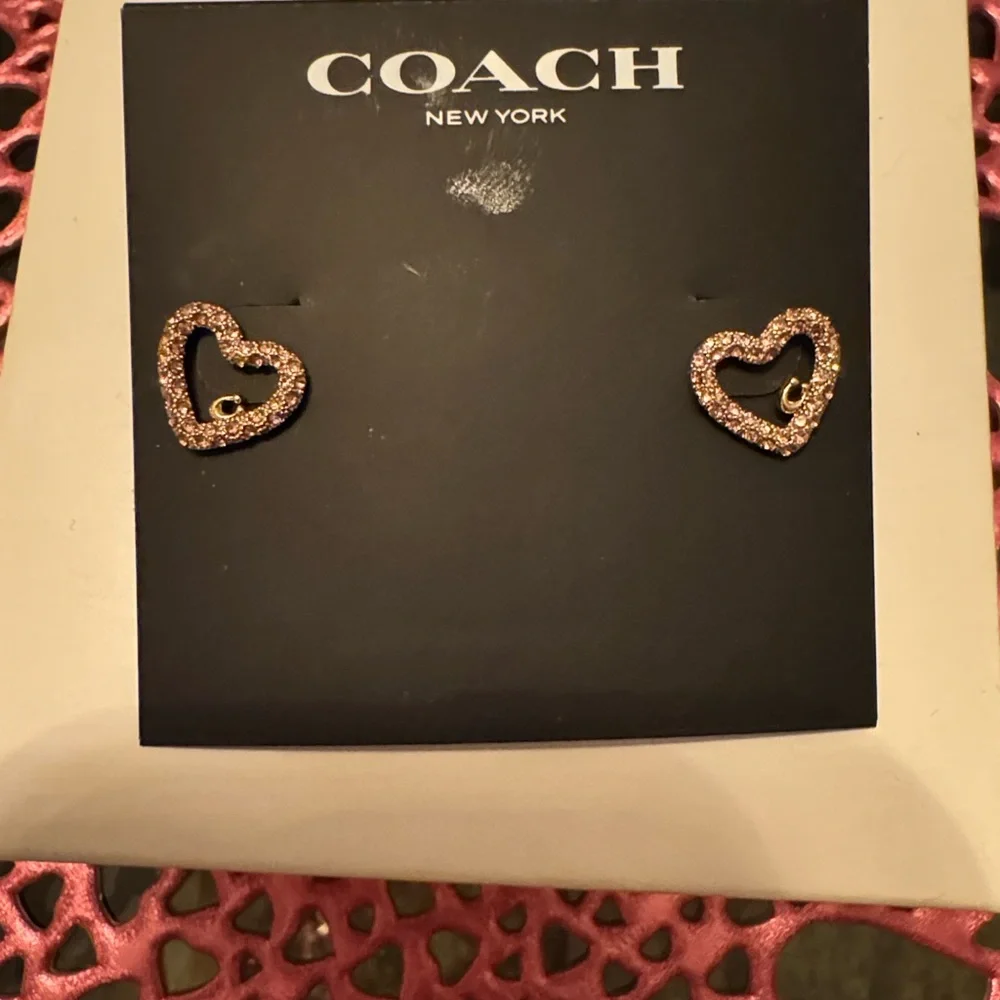 Coach Glittering Gold Heart Earrings - Picture 2 of 6